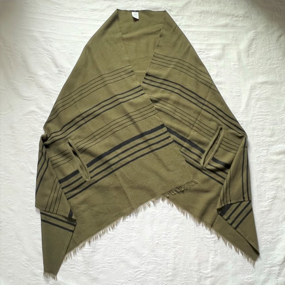 J. Crew Striped cape-scarf with arm openings in Frosty Olive with Navy stripes